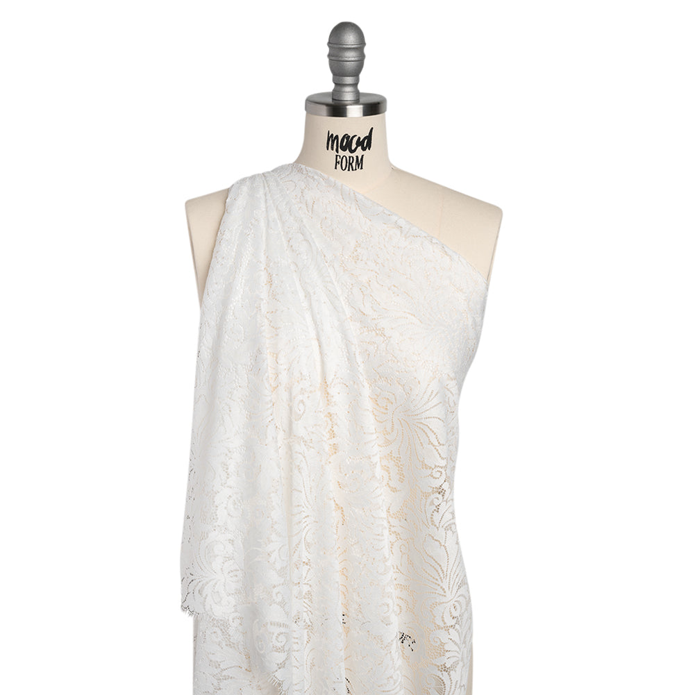 Raschel Lace Panel with Scalloped Finished Edges - Ivory Ornamental Floral - Drape