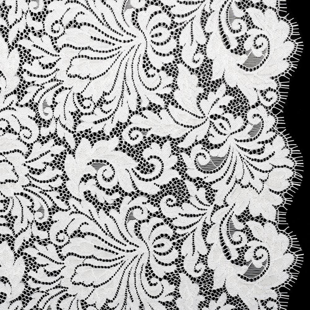 Raschel Lace Panel with Scalloped Finished Edges - Ivory Ornamental Floral