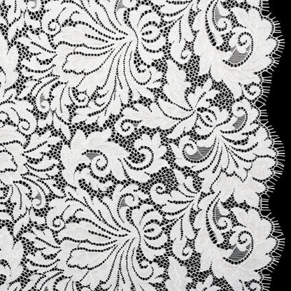 Raschel Lace Panel with Scalloped Finished Edges - Ivory Ornamental Floral