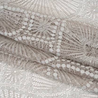 Metallic Raschel Lace Panel with Finished Edges - Sandstone Gray and Silver Sun Ray Ogees