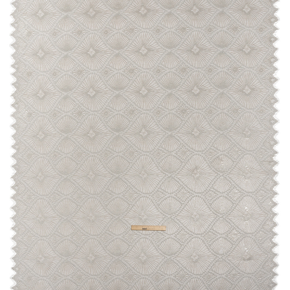 Metallic Raschel Lace Panel with Finished Edges - Sandstone Gray and Silver Sun Ray Ogees - Full