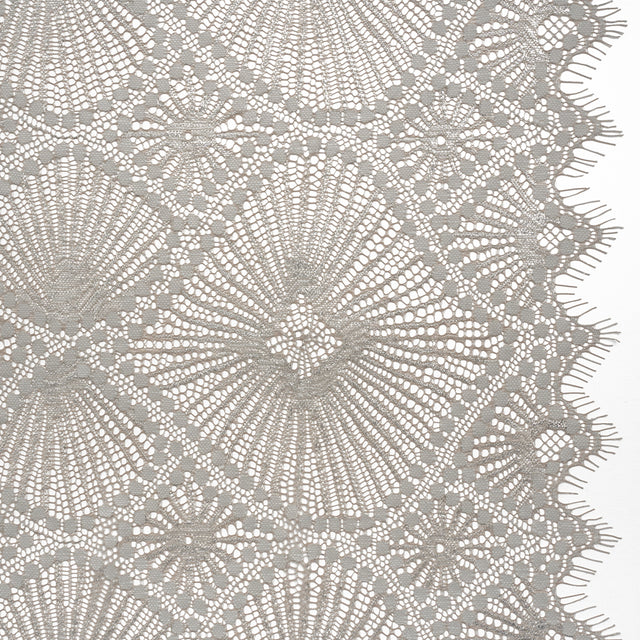 Metallic Raschel Lace Panel with Finished Edges - Sandstone Gray and Silver Sun Ray Ogees
