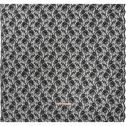 Raschel Lace with Finished Edges - Black Flowers and Leaves
