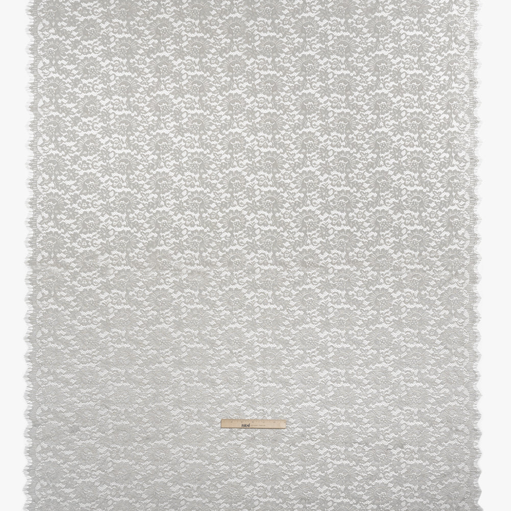 Luminous Delicate Raschel Lace Panel with Finished Edges - Sandstone Gray and Silver Blooming Flowers and Leaves - Full