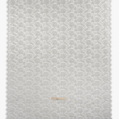 Luminous Delicate Raschel Lace Panel with Finished Edges - Sandstone Gray and Silver Blooming Flowers and Leaves