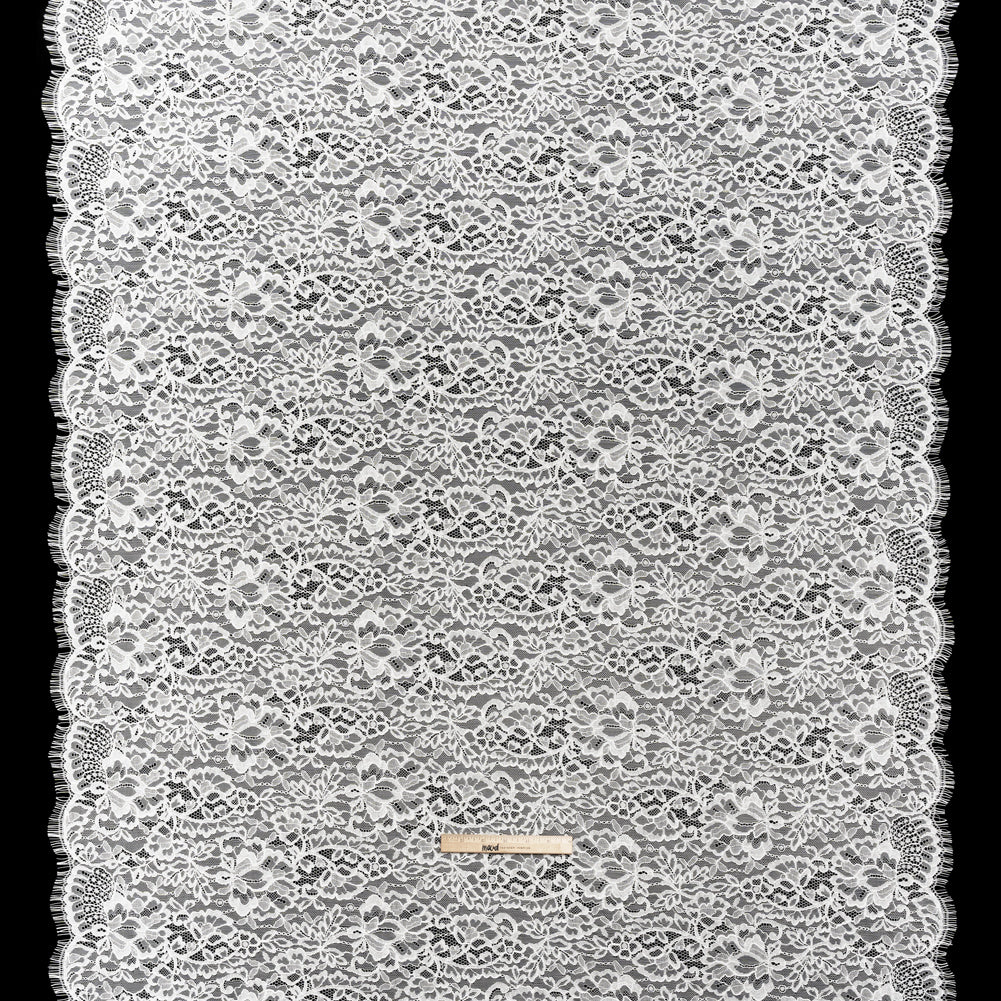 Corded Raschel Lace Panel with Finished Edges - Off White Classic Florals - Full
