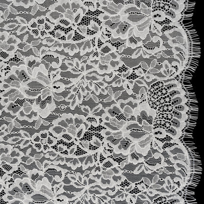 Corded Raschel Lace Panel with Finished Edges - Off White Classic Florals