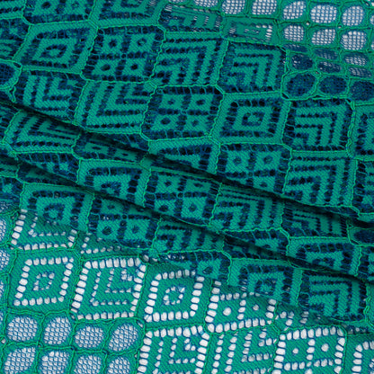 Corded Lace with Finished Edges - Blue and Teal Decorated Diamond Stripes