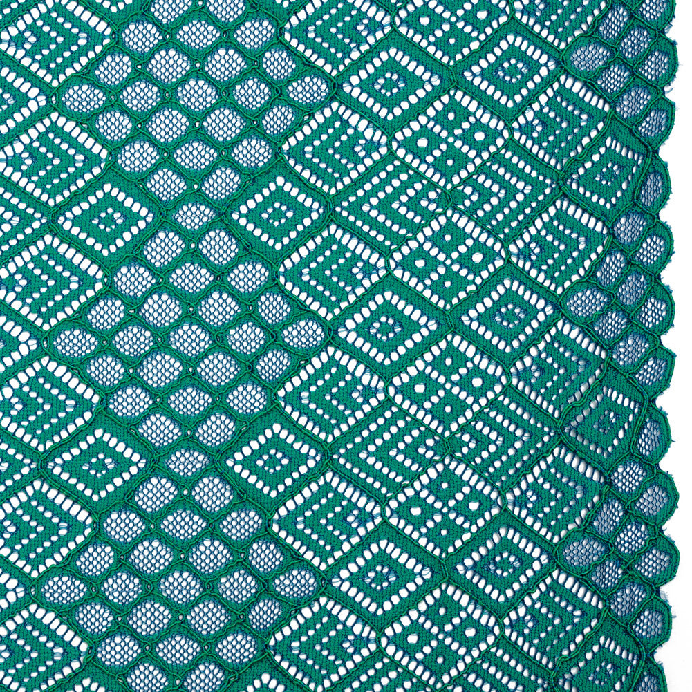 Corded Lace with Finished Edges - Blue and Teal Decorated Diamond Stripes