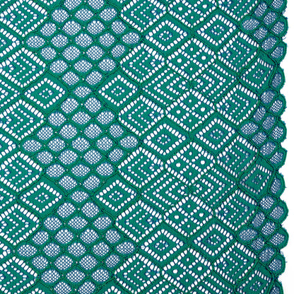 Corded Lace with Finished Edges - Blue and Teal Decorated Diamond Stripes