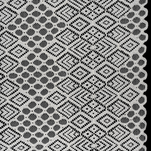 Corded Lace with Finished Edges - Ivory Decorated Diamond Stripes