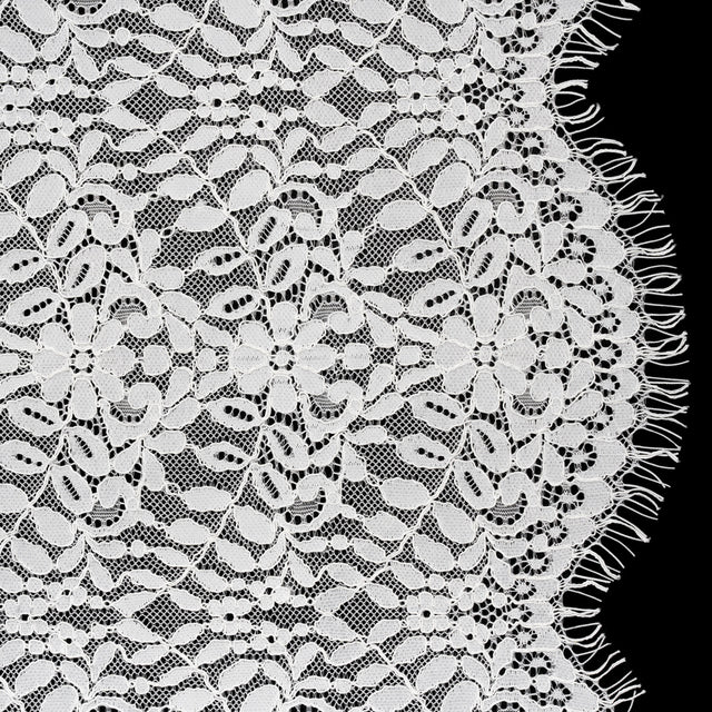 Corded Lace Panel with Finished Edges - Ivory Flowers and Leafy Vines