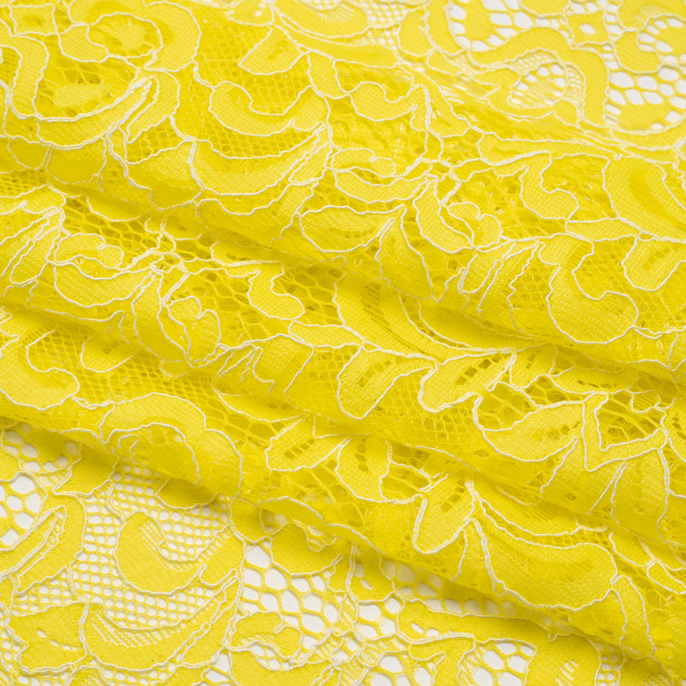 Corded Lace with Scalloped Finished Edges - Yellow and Ivory Leafy Vines and Flowers - Folded