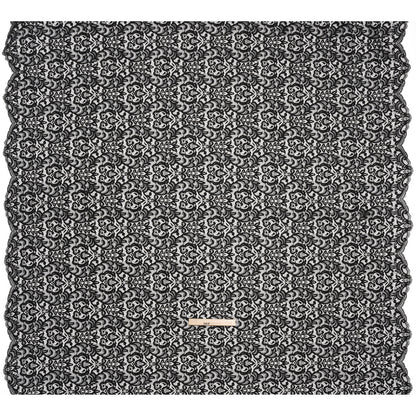 Corded Lace with Scalloped Finished Edges - Black Leafy Vines and Flowers