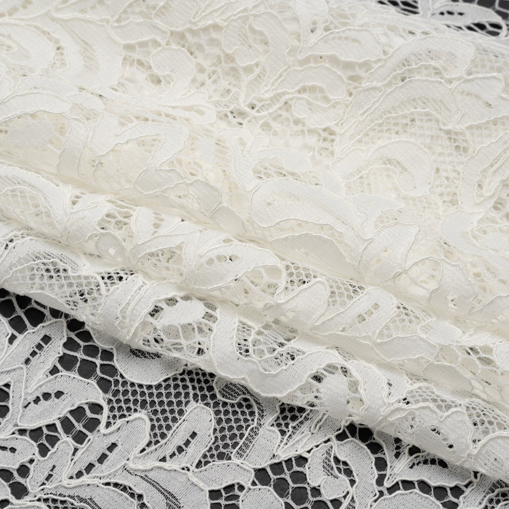 Corded Lace with Scalloped Finished Edges - Ivory Leafy Vines and Flowers - Folded