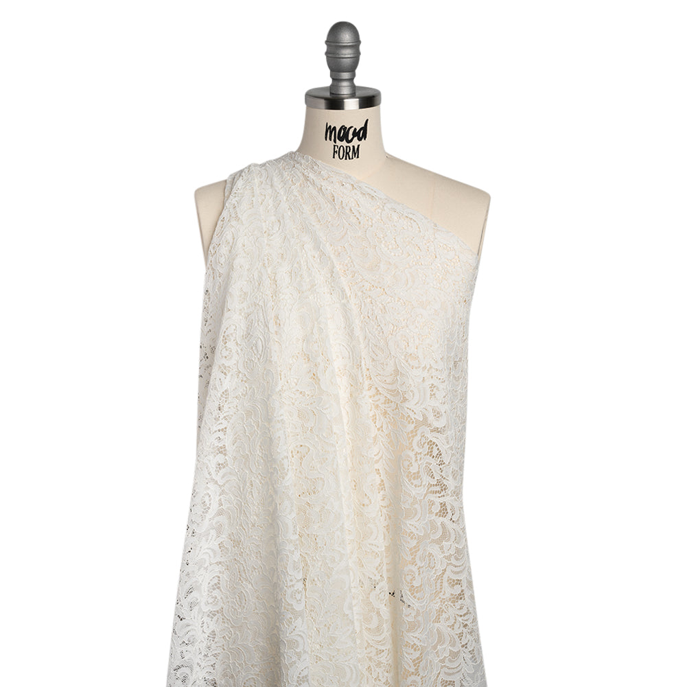 Corded Lace with Scalloped Finished Edges - Ivory Leafy Vines and Flowers - Drape