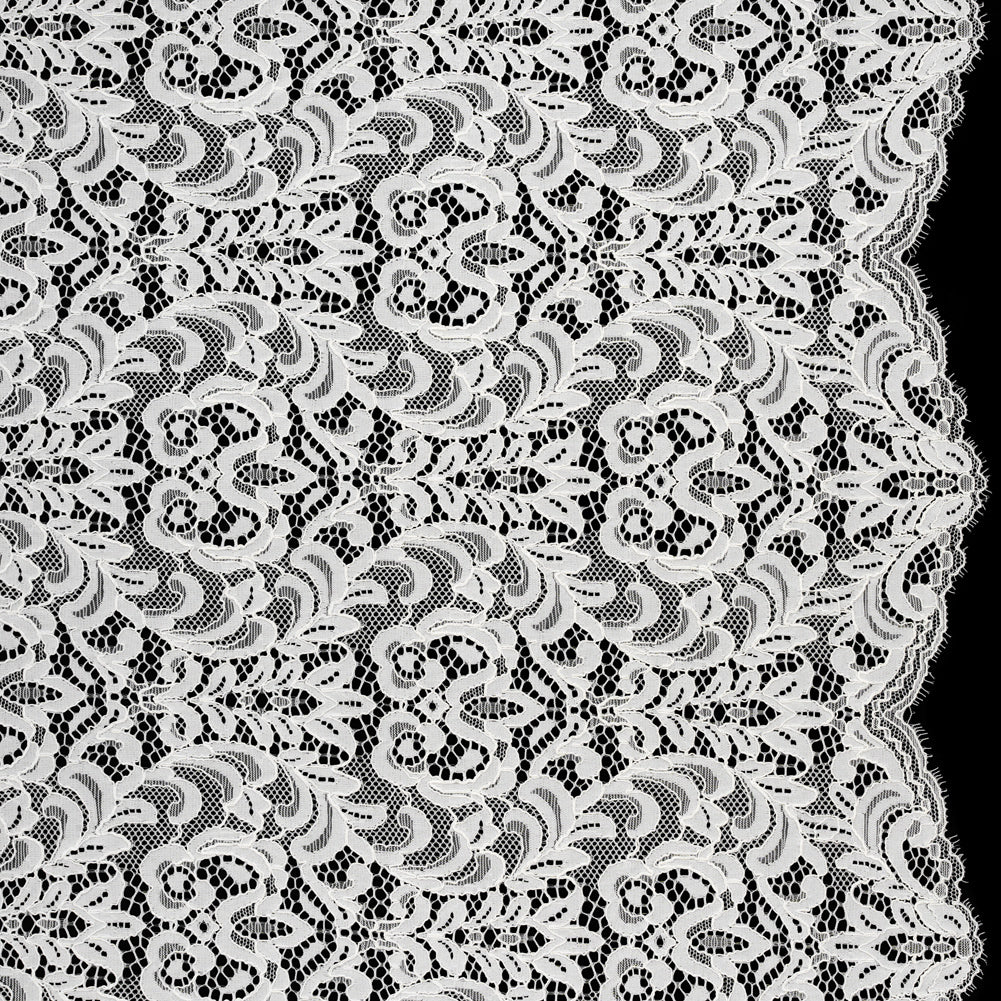Corded Lace with Scalloped Finished Edges - Ivory Leafy Vines and Flowers