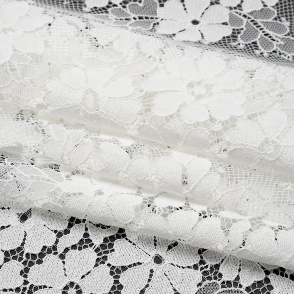 Raschel Lace Panel with Organic Finished Edges - Ivory Daisy Bunches - Folded