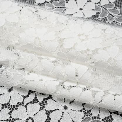 Raschel Lace Panel with Organic Finished Edges - Ivory Daisy Bunches