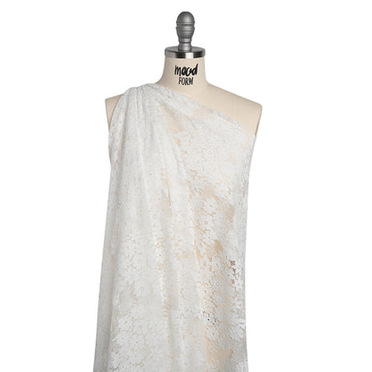 Raschel Lace Panel with Organic Finished Edges - Ivory Daisy Bunches
