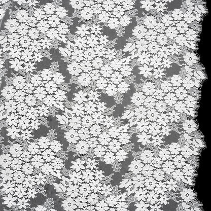 Raschel Lace Panel with Organic Finished Edges - Ivory Daisy Bunches