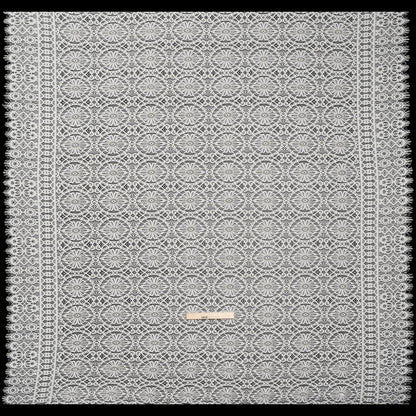 Corded Lace Panel with Scalloped and Fringed Finished Edges - Ivory Flower Medallions and Abstract Stripes