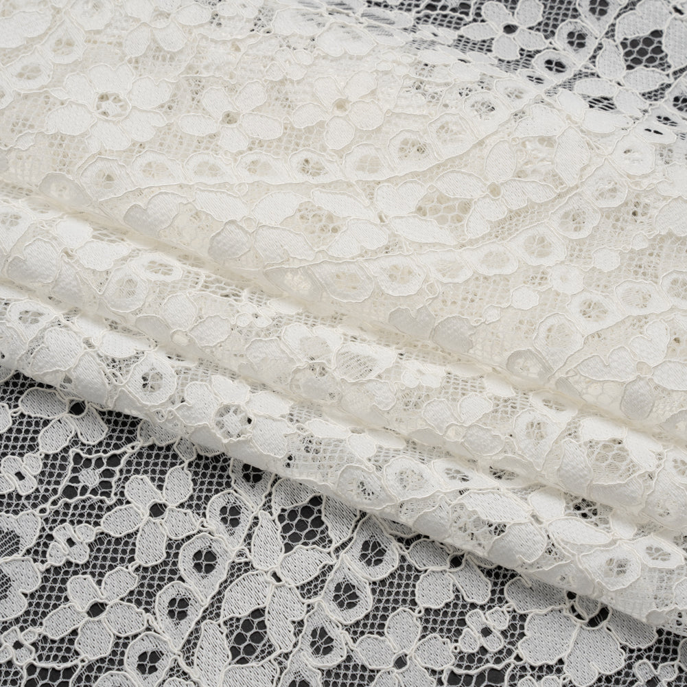 Corded Lace Panel with Finished Edges - Ivory Floral Waves - Folded