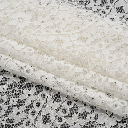 Corded Lace Panel with Finished Edges - Ivory Floral Waves