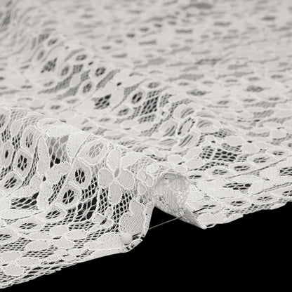 Corded Lace Panel with Finished Edges - Ivory Floral Waves