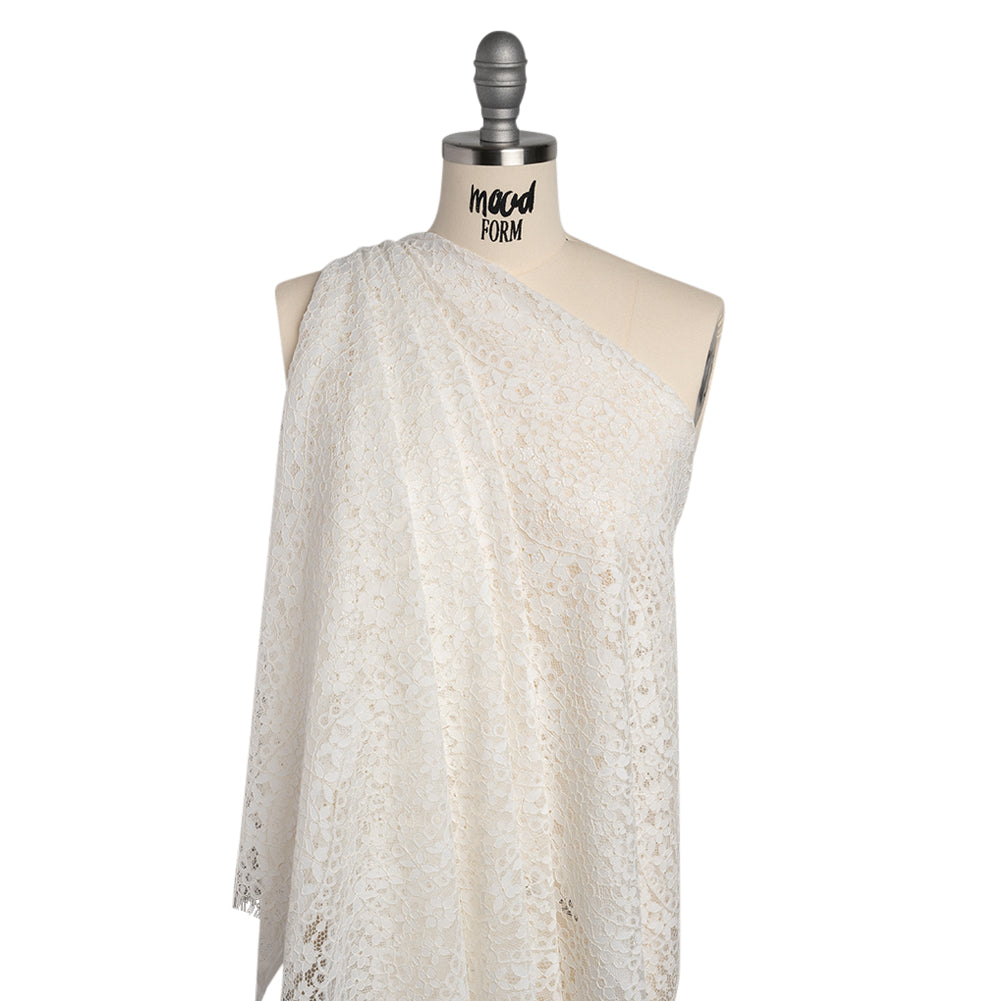 Corded Lace Panel with Finished Edges - Ivory Floral Waves - Drape