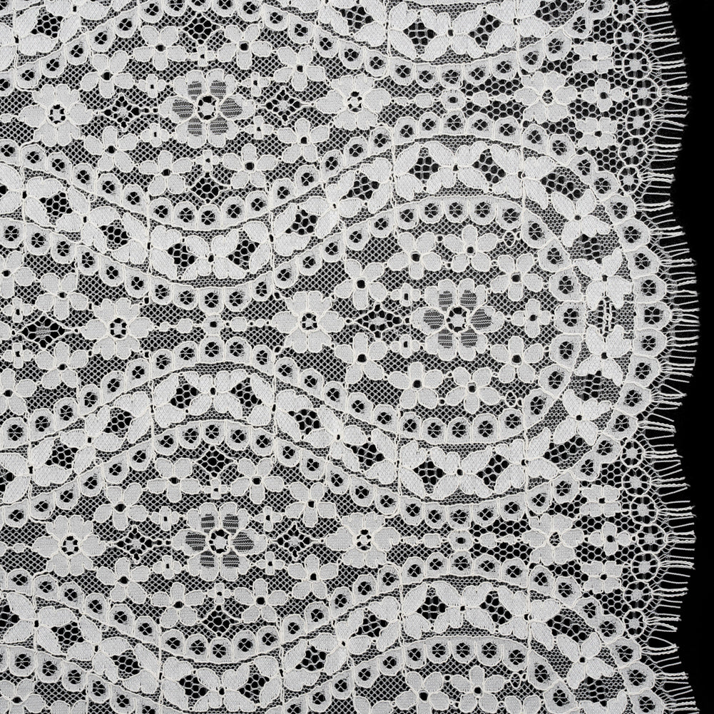 Corded Lace Panel with Finished Edges - Ivory Floral Waves