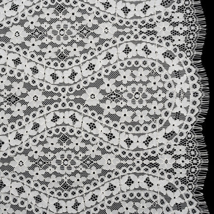 Corded Lace Panel with Finished Edges - Ivory Floral Waves