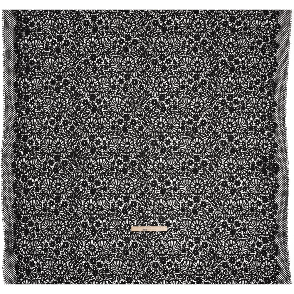Corded Lace Panel with Finished Latticework Edges - Black Floral - Full