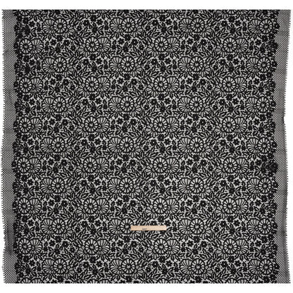 Corded Lace Panel with Finished Latticework Edges - Black Floral