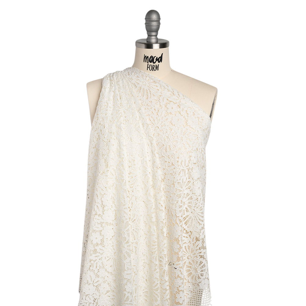 Corded Lace Panel with Finished Latticework Edges - Ivory Floral - Drape