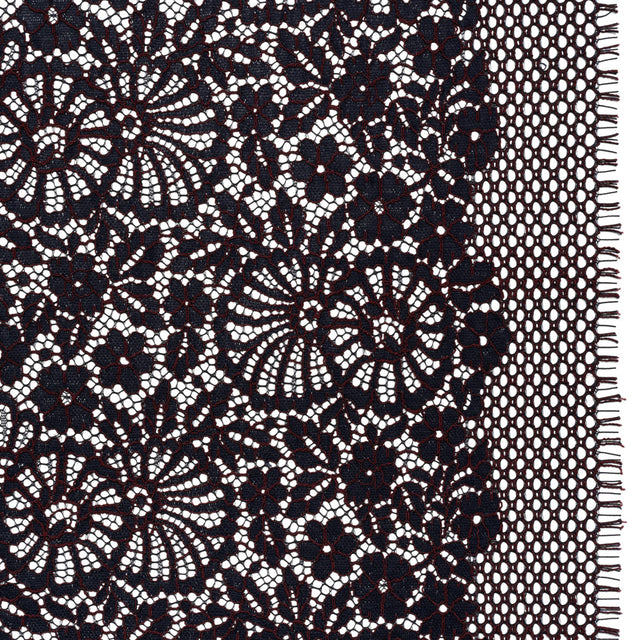 Corded Lace Panel with Finished Latticework Edges - Dark Navy and Red Floral