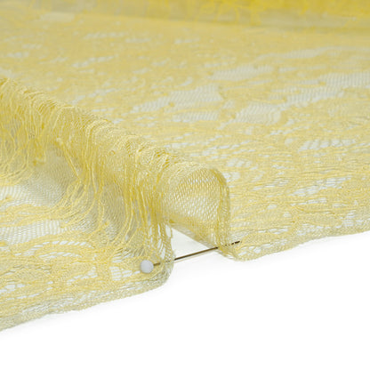 Chantilly Lace Panel with Scalloped Finished Edges - Pale Yellow Flowers and Leaves