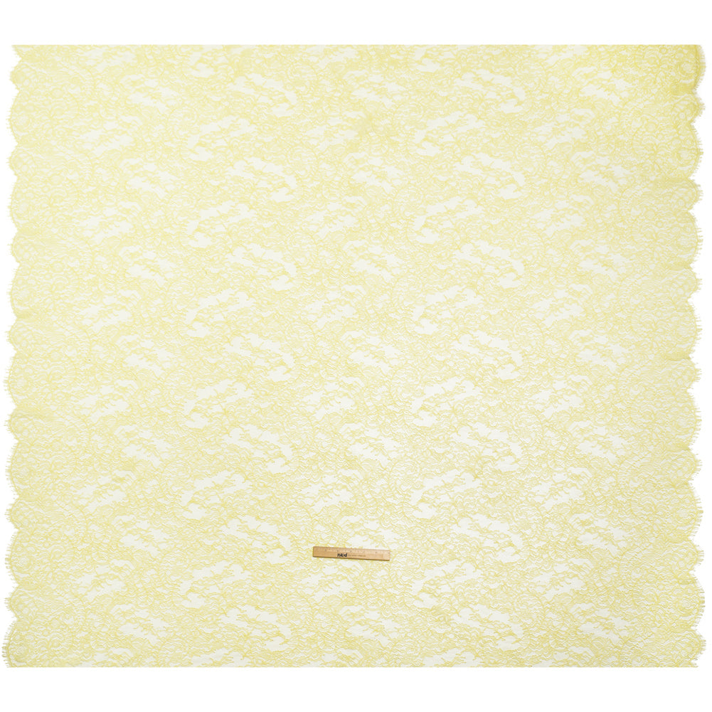 Chantilly Lace Panel with Scalloped Finished Edges - Pale Yellow Flowers and Leaves - Full