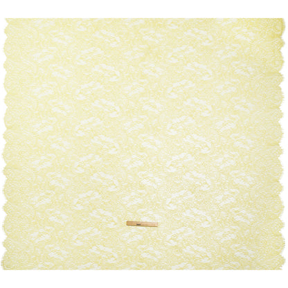 Chantilly Lace Panel with Scalloped Finished Edges - Pale Yellow Flowers and Leaves