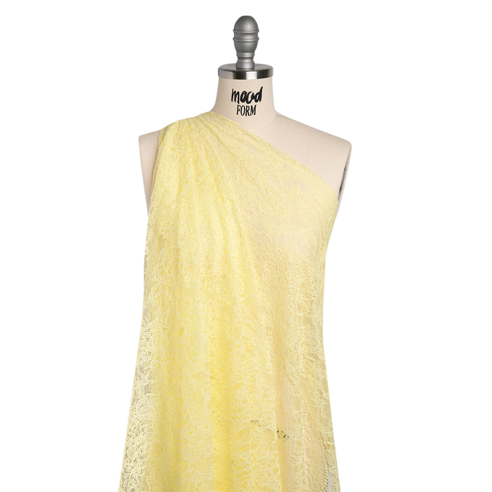 Chantilly Lace Panel with Scalloped Finished Edges - Pale Yellow Flowers and Leaves - Drape