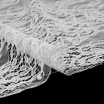 Chantilly Lace Panel with Scalloped Finished Edges - White PFD Flowers and Leaves