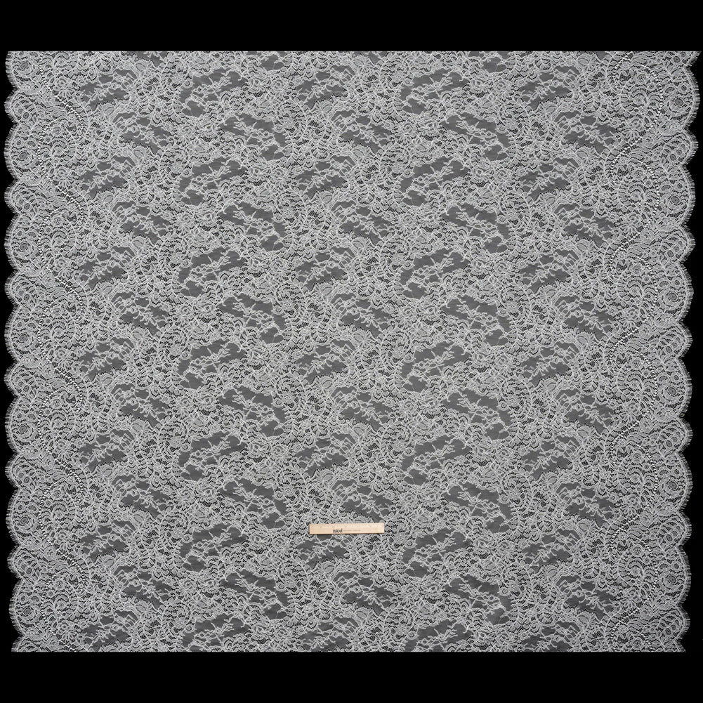 Chantilly Lace Panel with Scalloped Finished Edges - White PFD Flowers and Leaves - Full