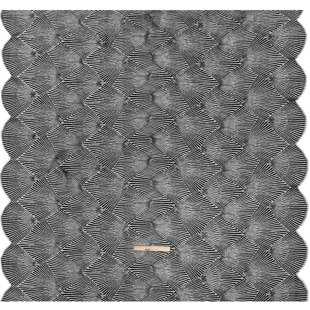 Raschel Lace Panel with Finished Scalloped Edges - Deep Black Fans - Full
