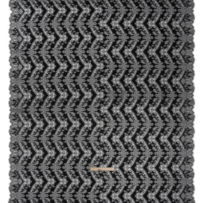 Raschel Lace Panel with Finished Edges - Black Ornate Leafy Chevrons