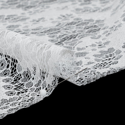 Raschel Lace Panel with Finished Edges - White PFD Ornate Leafy Chevrons