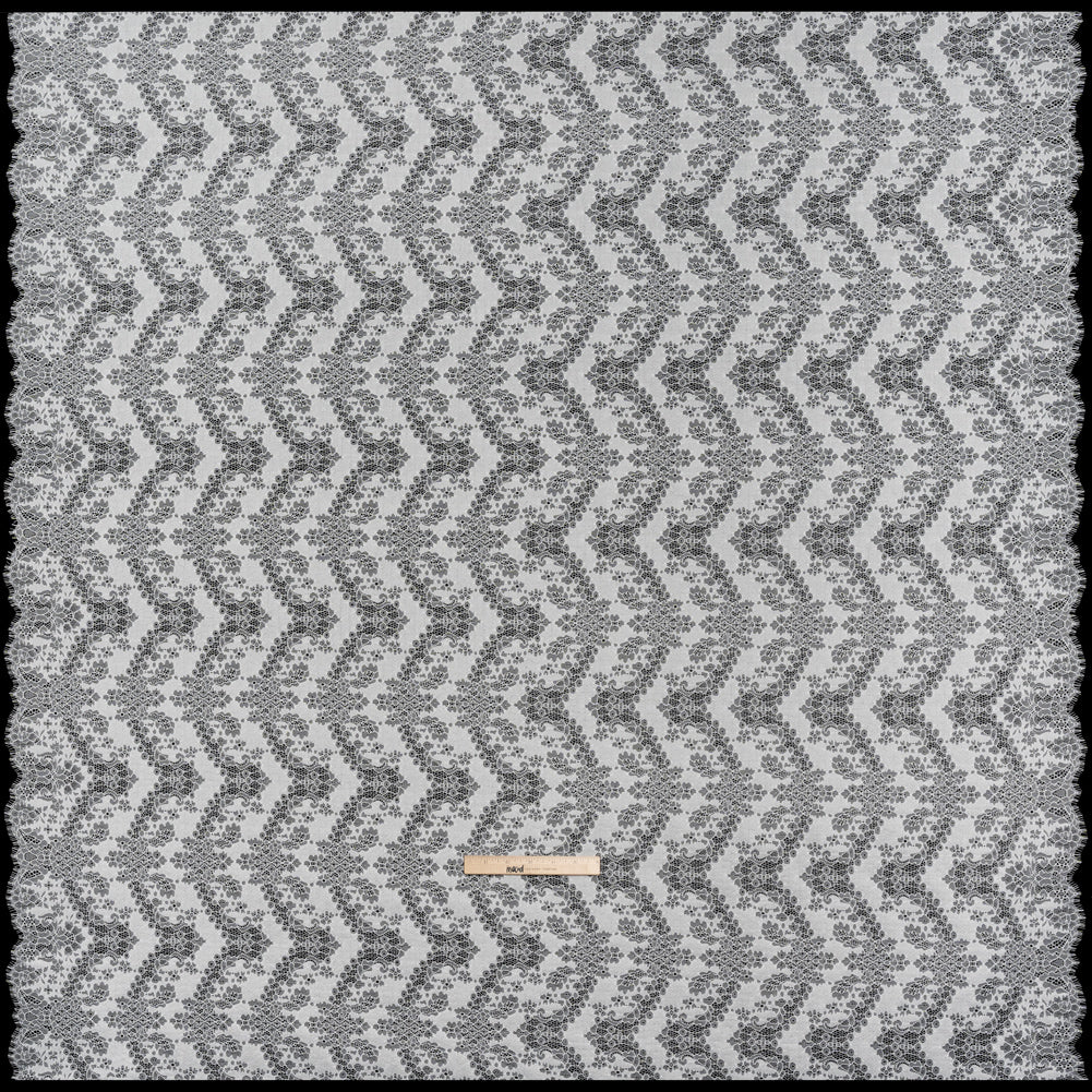 Raschel Lace Panel with Finished Edges - White PFD Ornate Leafy Chevrons - Full