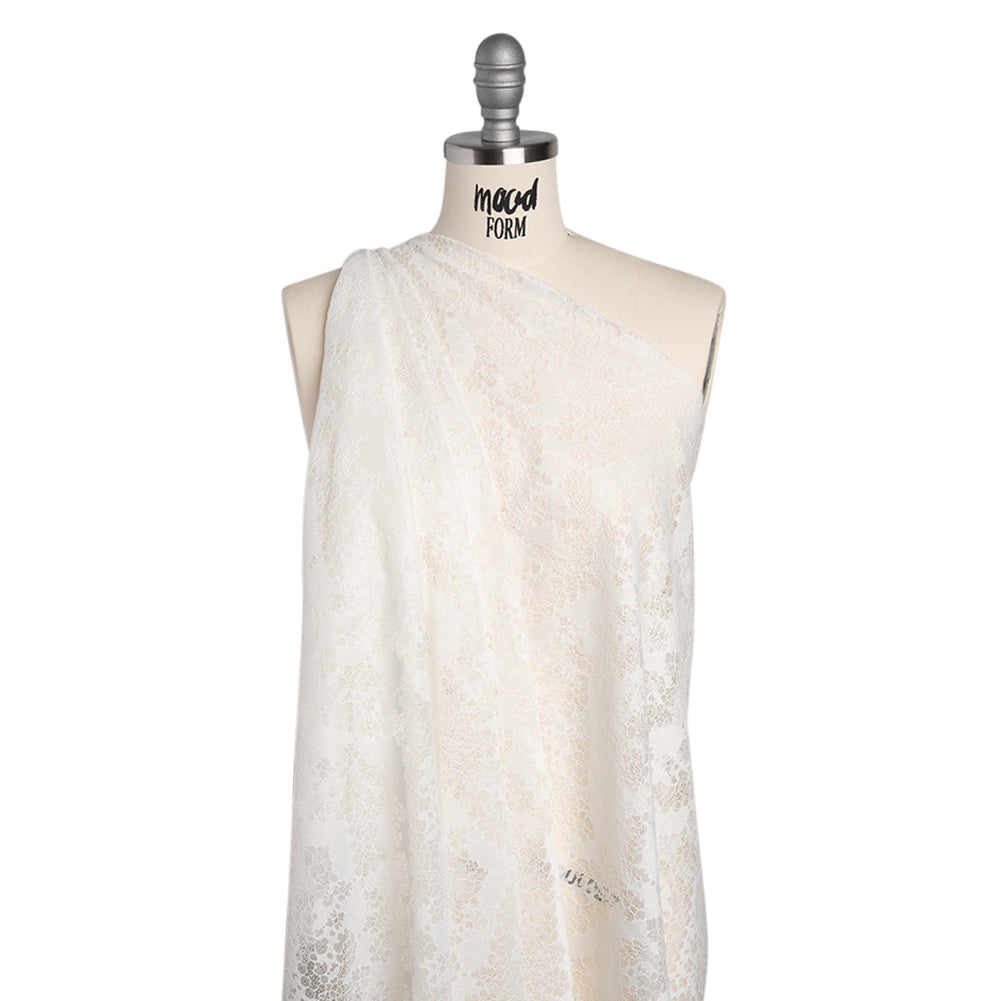Raschel Lace Panel with Finished Edges - White PFD Ornate Leafy Chevrons - Drape