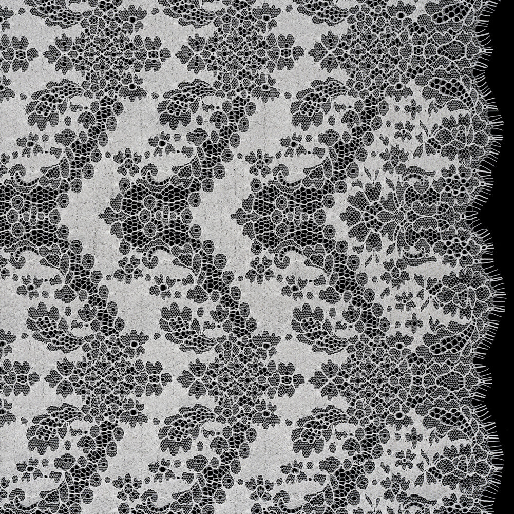 Raschel Lace Panel with Finished Edges - White PFD Ornate Leafy Chevrons
