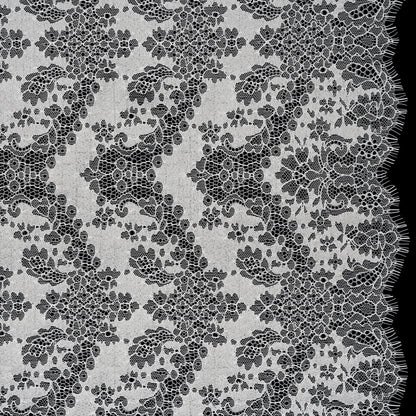 Raschel Lace Panel with Finished Edges - White PFD Ornate Leafy Chevrons