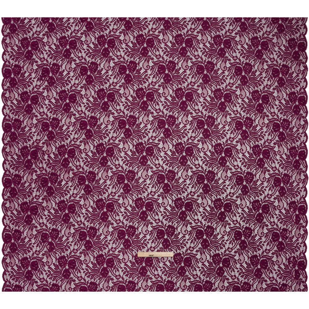 Re-Embroidered Stretch Lace with Finished Edges - Florentina Plum Purple Blossom Trios and Leaves - Tatiana Collection - Full